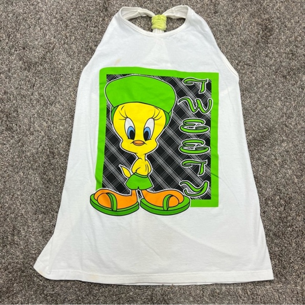 Vintage Looney tunes Tweety bird tank top shirt oversized racerback white 90s
